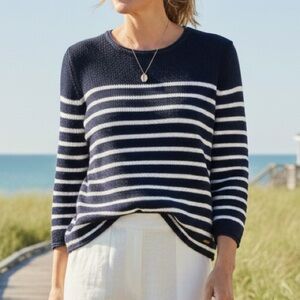 JONES New York Navy Ivory Coastal Acrylic Nylon Sweater XL NWT $79